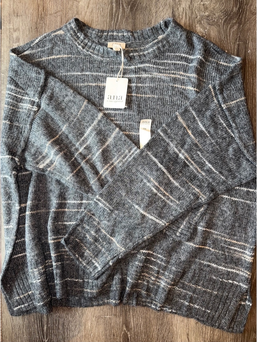 a.n.a Women’s XXL Gray Striped Knit Sweater NWT Oversized Pullover